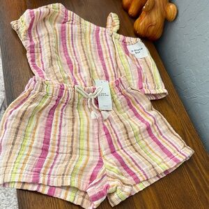 Old Navy Kids Striped Top and Shorts Set - Pink, Yellow, Cream